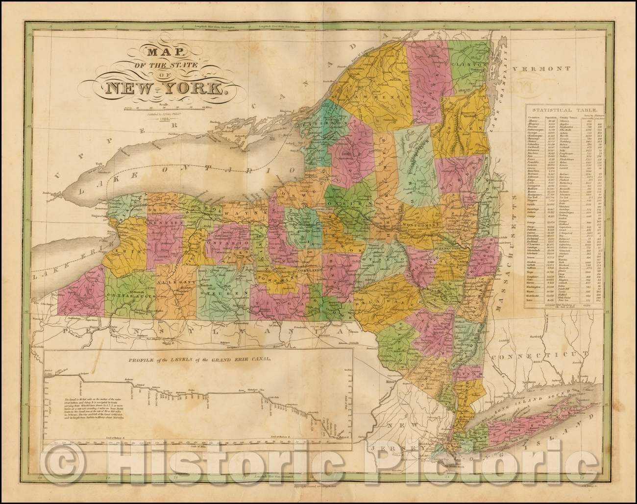 Historic Map - Map of the State of New York, 1826, Anthony Finley - Vintage Wall Art