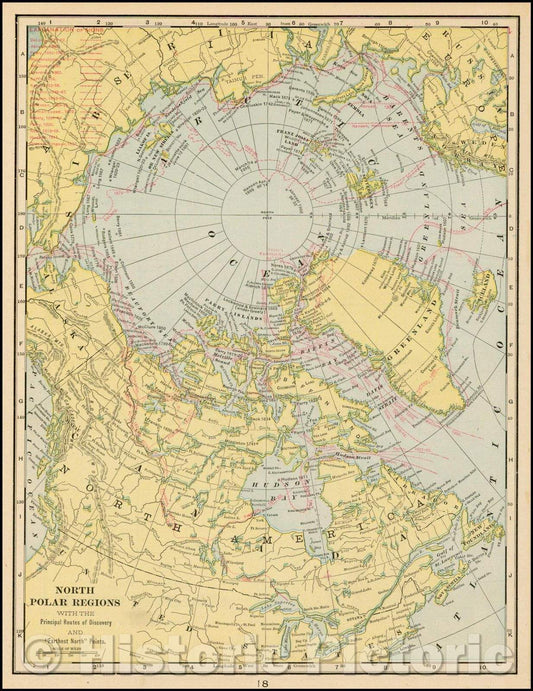Historic Map - North Polar Regions With the Principal Routes of Discovery and, 1905, George F. Cram v2