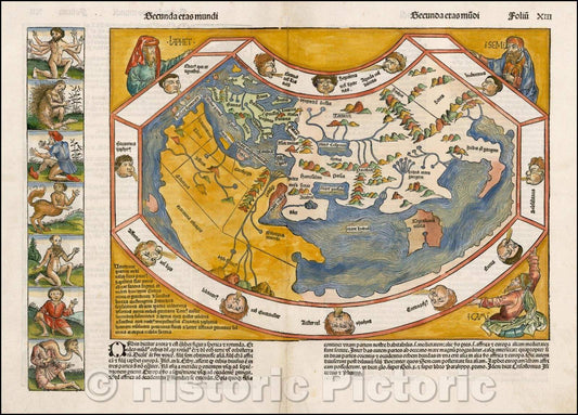 Historic Map - Secunda etas mundi (World Map Before Discovery of America), 1493, Hartmann Schedel v1