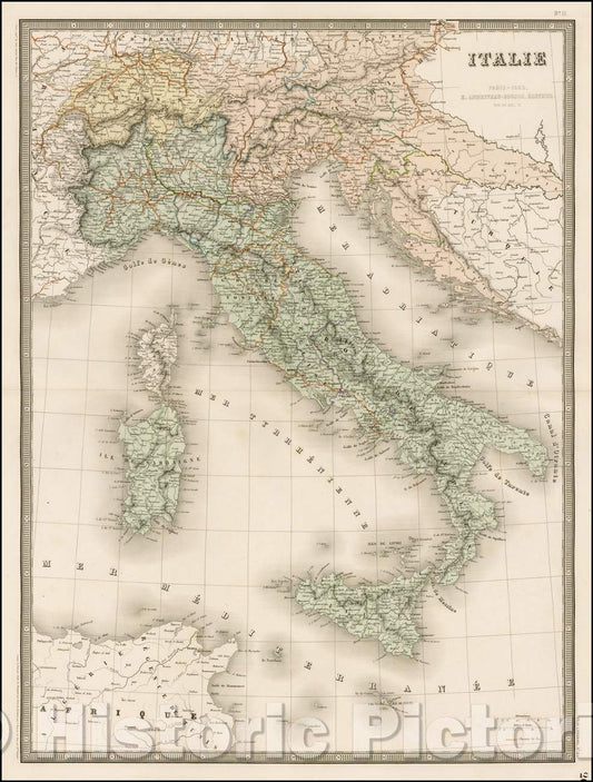 Historic Map - Italie/Map of Italy, colored by provinces, list of provinces and states of the Church, Sicily, Corsica and Sardinia, 1862 - Vintage Wall Art
