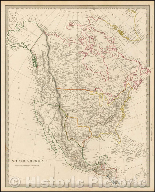 Historic Map - North America (Republic), 1843, SDUK - Vintage Wall Art