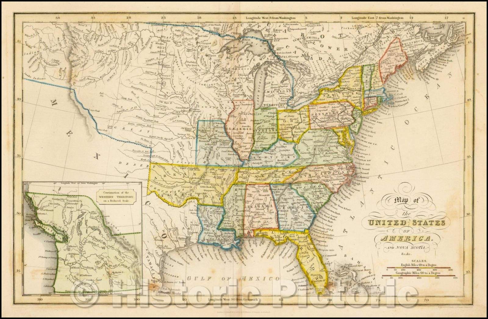 Historic Map - Map of the United States of America and Nova Scotia, 1832, Hinton, Simpkin & Marshall v2