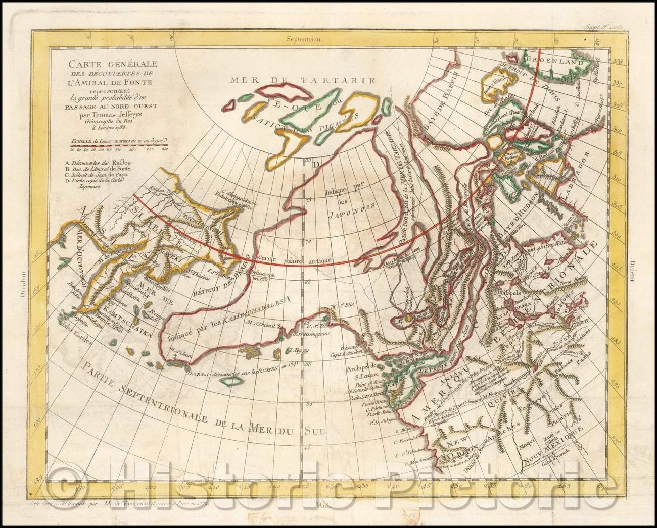 Historic Map - Carte Generale Des Decouvertes De L'Amiral De Fonte representant la grande probabilite d'un Passage au Nord Ouestg par Thomas Jefferys, 1772 v3