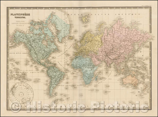 Historic Map - Planisphere Terrestre, 1862, J. Andriveau-Goujon - Vintage Wall Art