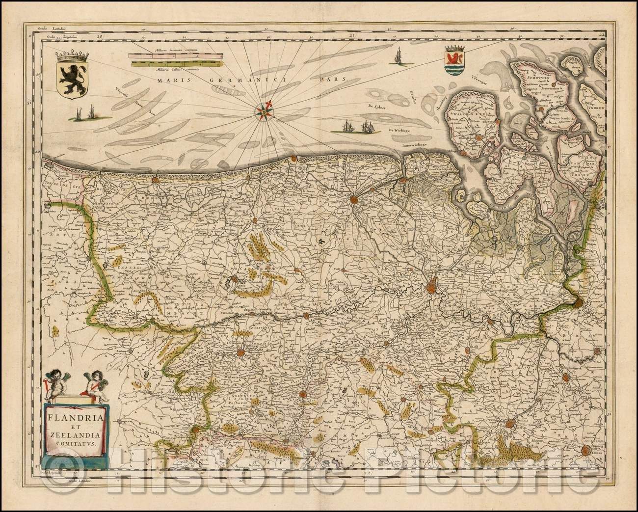 Historic Map - Flandria et Zeelandia Comitatus [First State!]/Flanders and Zeelandia County [First State!], 1634, Willem Janszoon Blaeu - Vintage Wall Art