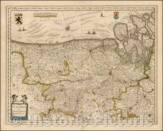 Historic Map - Flandria et Zeelandia Comitatus [First State!]/Flanders and Zeelandia County [First State!], 1634, Willem Janszoon Blaeu - Vintage Wall Art