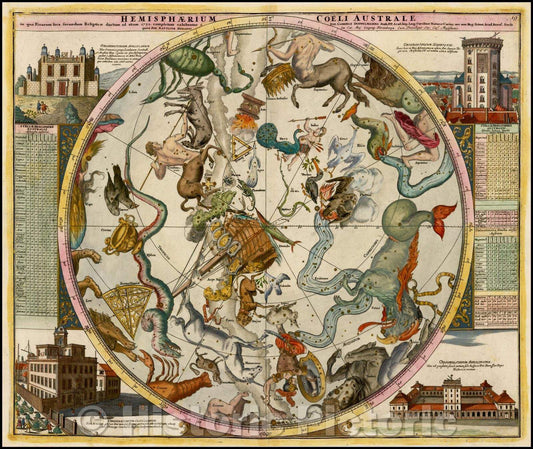 Historic Map - Hemisphaerium Coeli Australe in quo Fixarum loca secundum Eclipticae ductum, 1730, Johann Gabriele Doppelmayr v2