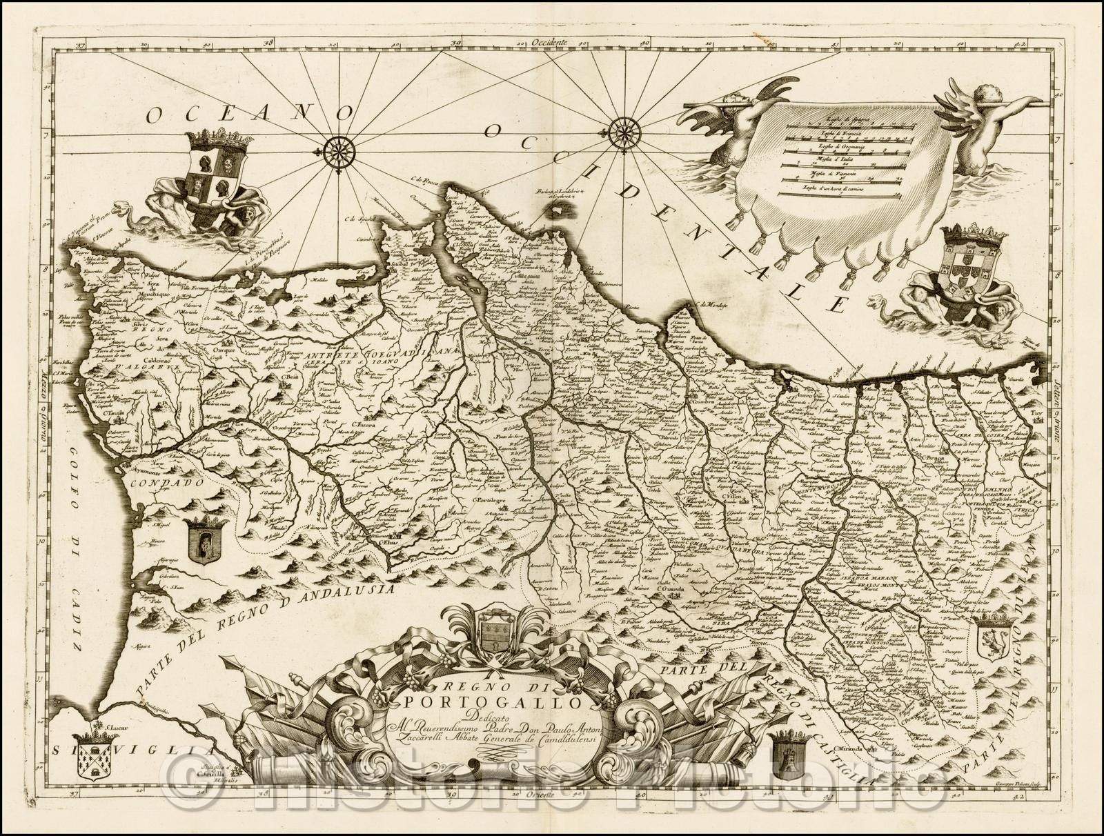 Historic Map - Regno Di Portugallo/Kingdom Of Portugal, 1690, Vincenzo Maria Coronelli - Vintage Wall Art