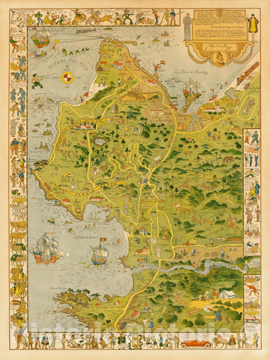 Historic Map - Monterey Peninsula (To His Excellency The Count of Monterey), 1926, Jo Mora v3
