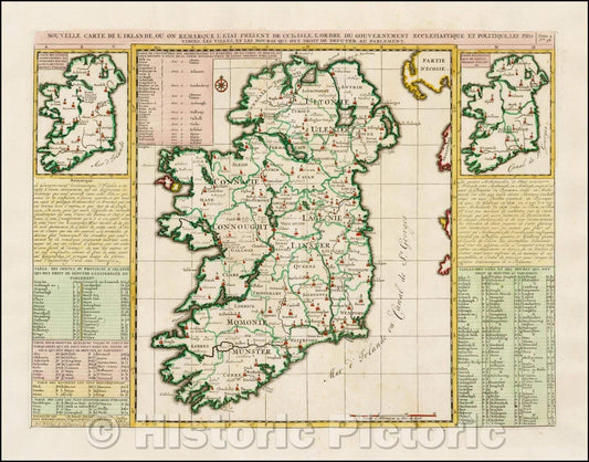 Historic Map - Nouvelle Carte De L'Irlande, ou on Remarque l'Etate Present De Cette Isle, 1719, Henri Chatelain v2
