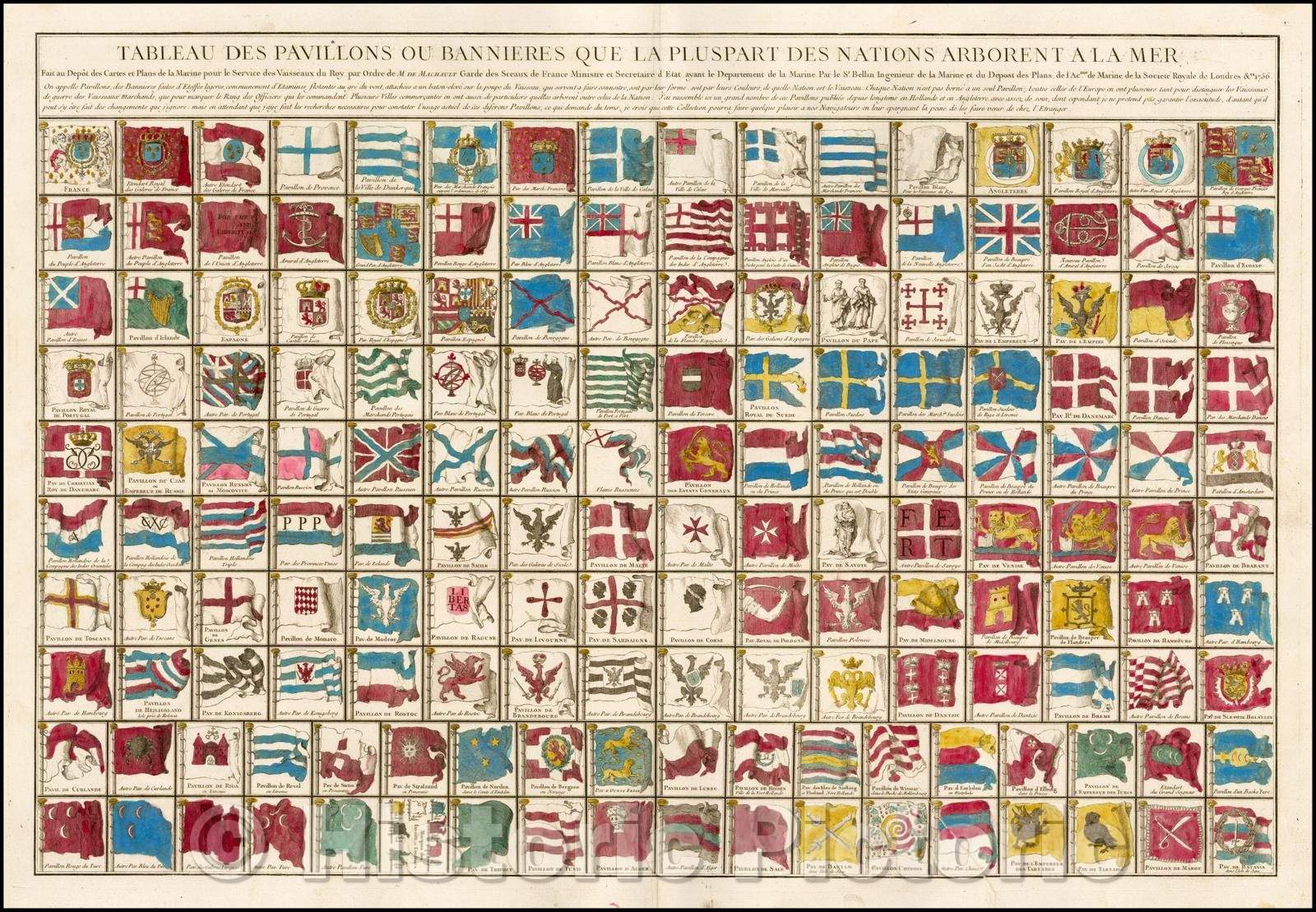 Historic Map - Tableau Des Pavillons ou Bannieres Que La Pluspart Des Nations Arborent a, 1756 - Vintage Wall Art