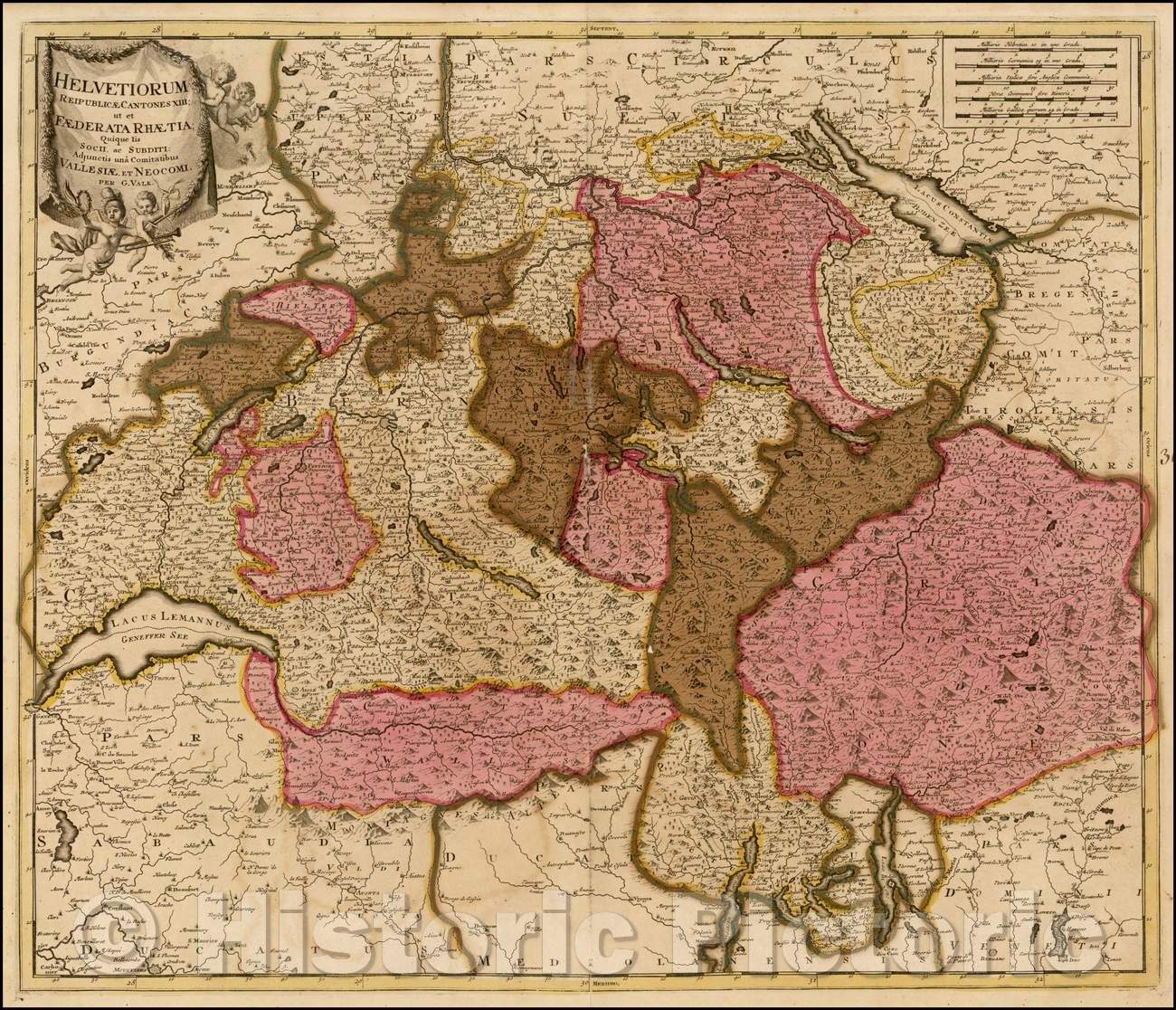 Historic Map - Helvetiorum Reipubulicae Cantones XIII; ut et Faederata Rhaetia, quique Iis Socii ac Subditi: / Map of Switzerland, 1695, Gerard Valk - Vintage Wall Art