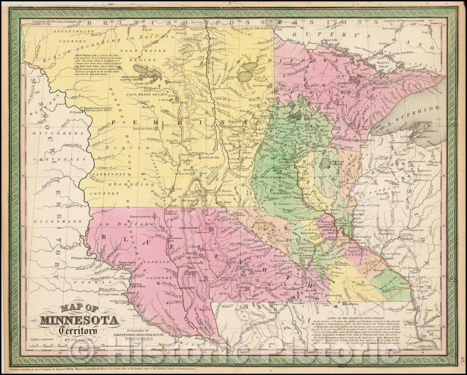 Historic Map - Map of Minnesota Territory, 1854, Cowperthwait, Desilver & Butler - Vintage Wall Art