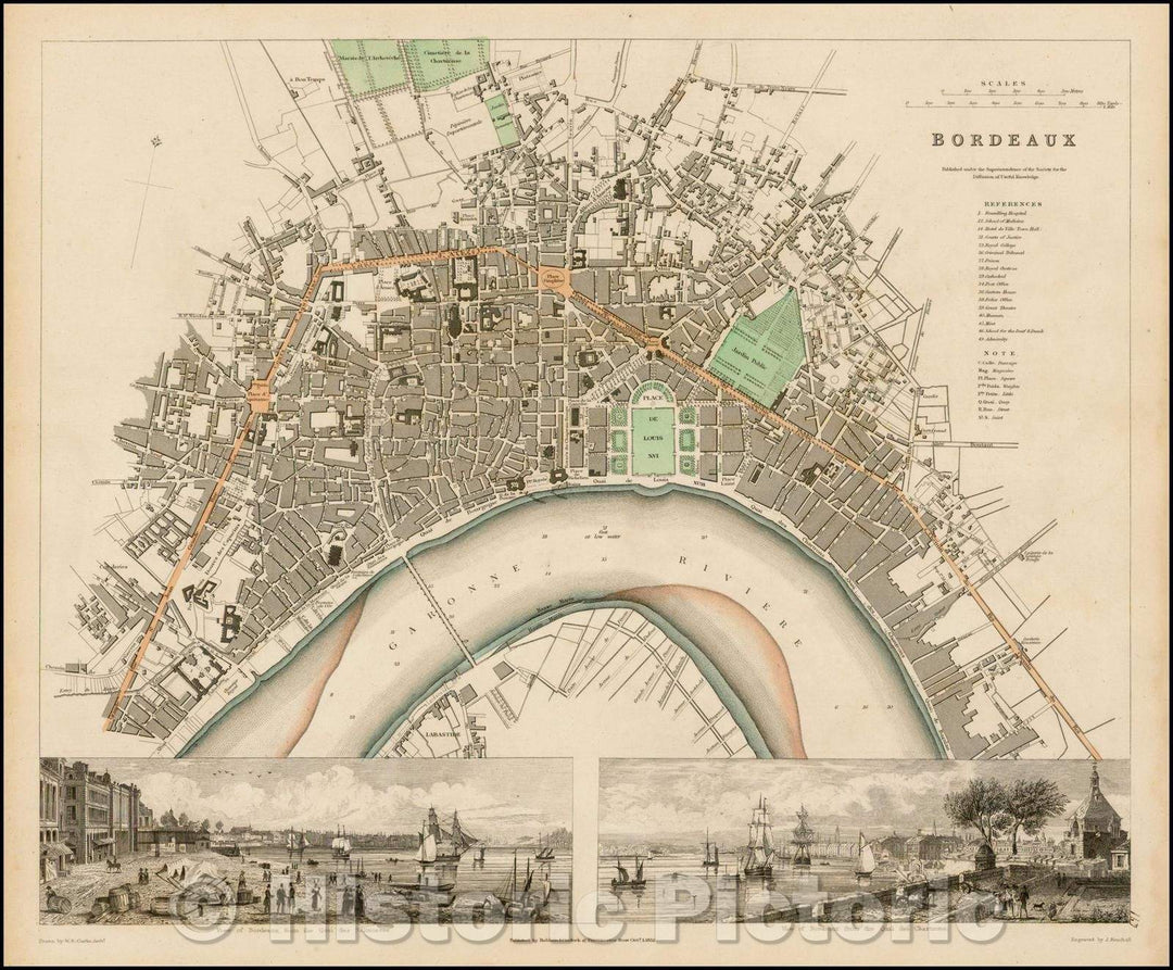 Historic Map - Bordeaux, France, 1832, SDUK v2