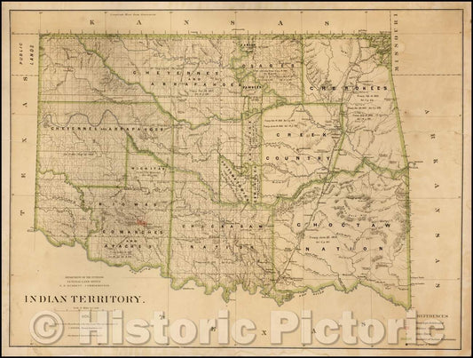 Historic Map - Indian Territory, 1876, General Land Office - Vintage Wall Art