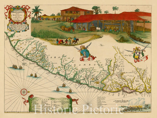 Northern Pernambuco and Itamaraca, Brazil - 1662 Historical Map Print