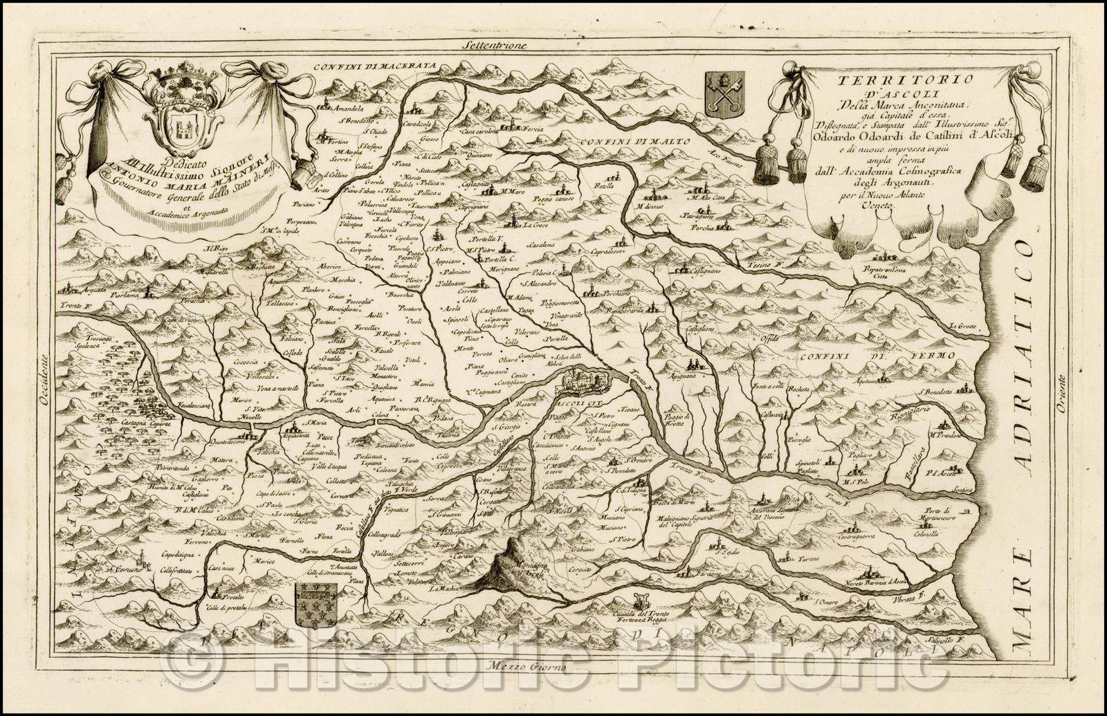 Historic Map - Territorio D'Ascoli/Territory D'Ascoli, 1690, Vincenzo Maria Coronelli - Vintage Wall Art