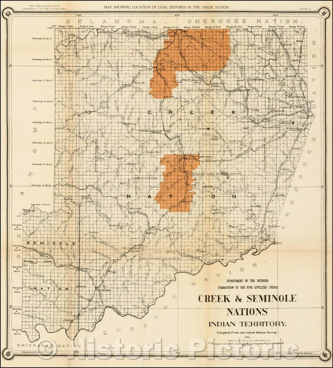 Historic Map - Map of the Creek & Seminole Nations Indian Territory, 1902, United States Department of the Interior - Vintage Wall Art