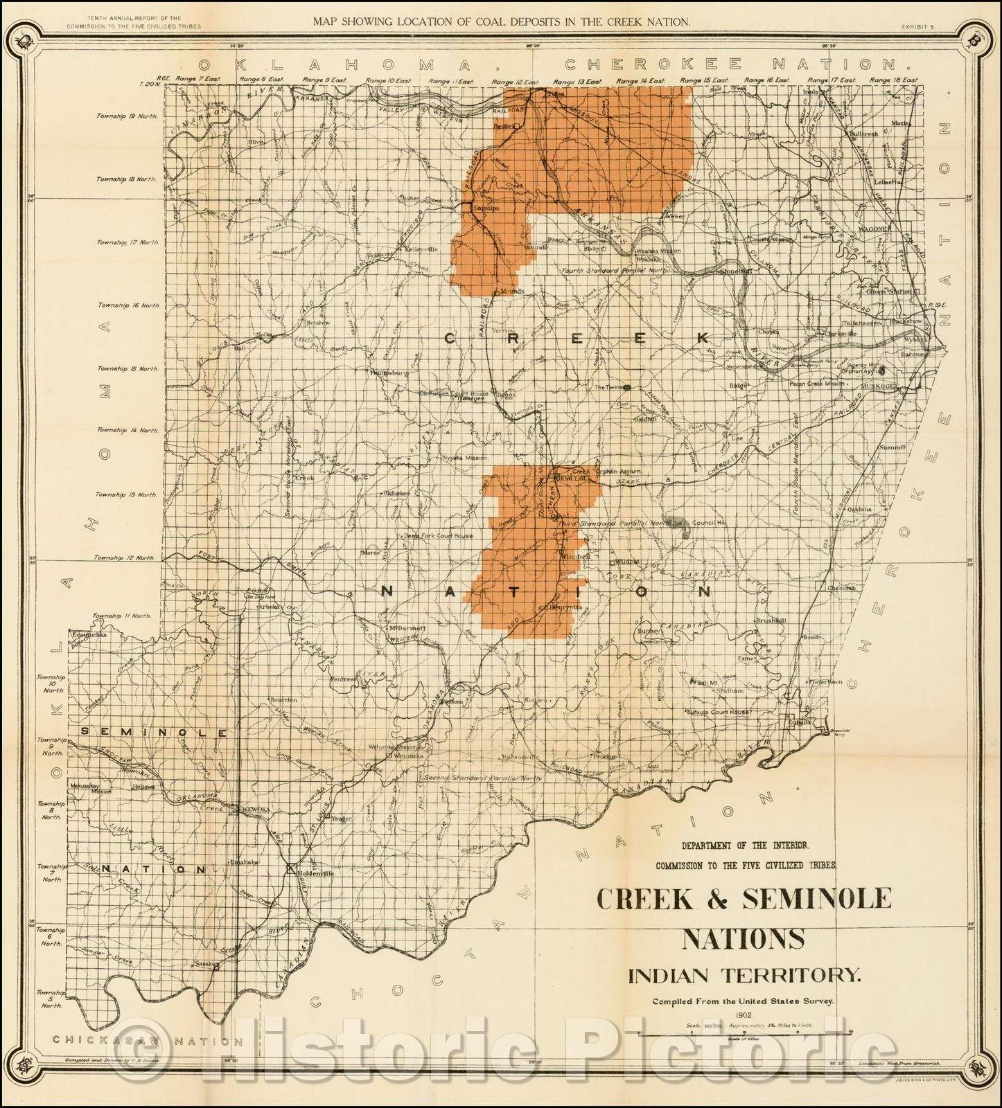 Historic Map - Map of the Creek & Seminole Nations Indian Territory, 1902, United States Department of the Interior - Vintage Wall Art