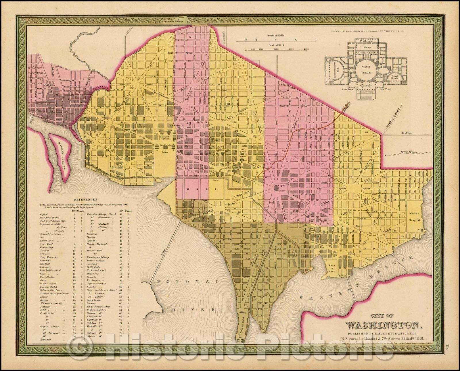 Historic Map - City of Washington, 1848, Samuel Augustus Mitchell - Vintage Wall Art