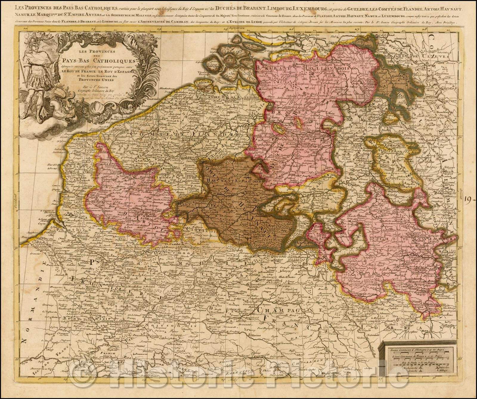 Historic Map - Les Provinces des Pays-Bas catholiques/Map of the Cathlolic Low Countries, 1700, Peter Schenk - Vintage Wall Art