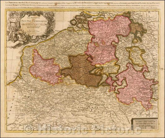 Historic Map - Les Provinces des Pays-Bas catholiques/Map of the Cathlolic Low Countries, 1700, Peter Schenk - Vintage Wall Art