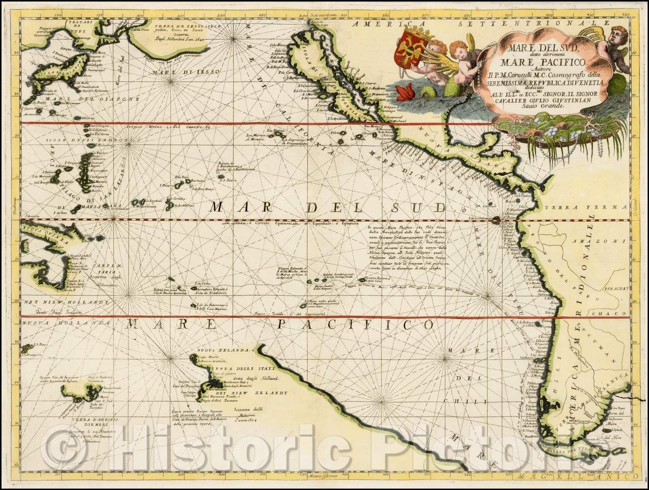 Historic Map - Mare Del Sud Detto Altrimente Mare Pacifico, 1691, Vincenzo Maria Coronelli v3