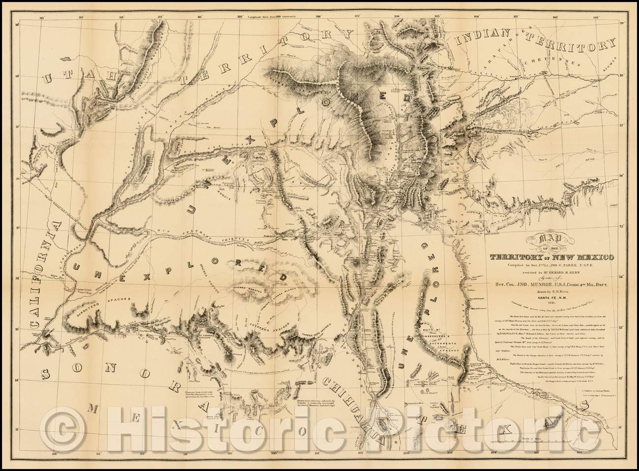 Historic Map - Map of the Territory of New Mexico, 1851, U.S. Army Corps of Topographical Engineer v1