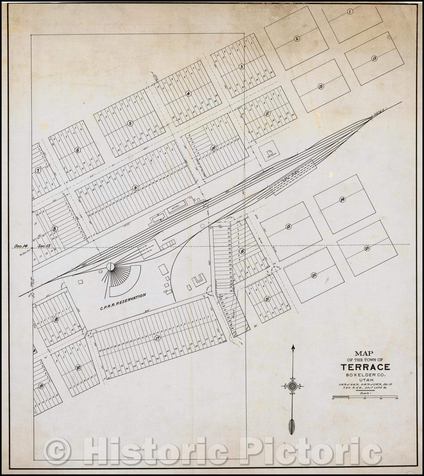 Historic Map - Map of the Town of Terrace Box Elder Co. Utah, 1895, Central Pacific Railroad - Vintage Wall Art