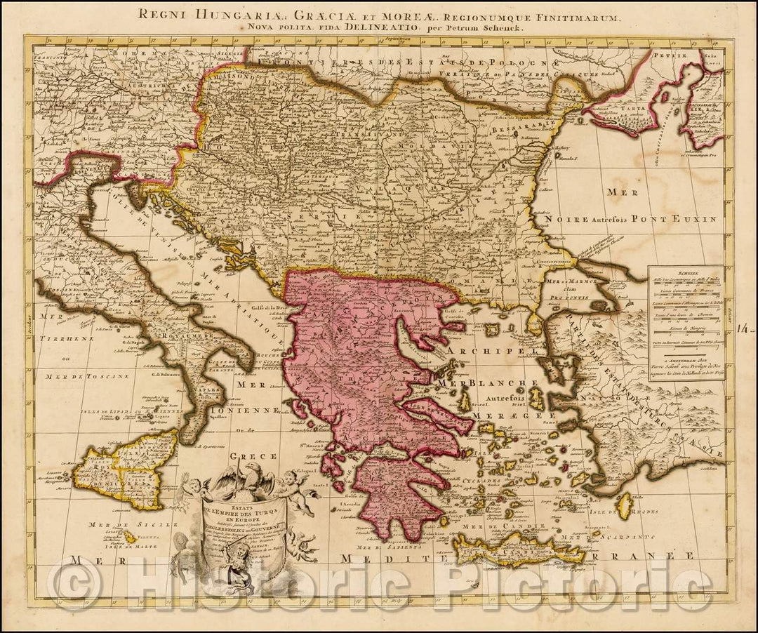 Historic Map - Estats de L'Empire des Turqs en Europe, Subdivisee Suivant l'Ac/Map of the Turkish Empire in Europe and the Eastern Mediterranean, 1700 - Vintage Wall Art