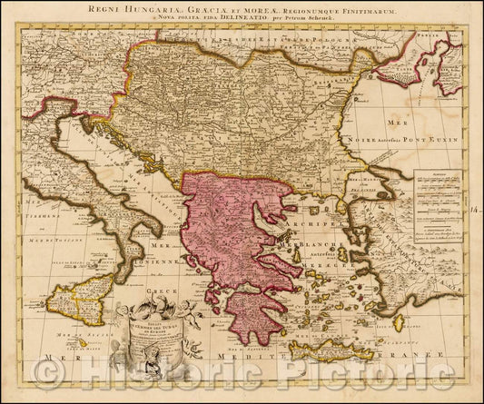 Historic Map - Estats de L'Empire des Turqs en Europe, Subdivisee Suivant l'Ac/Map of the Turkish Empire in Europe and the Eastern Mediterranean, 1700 - Vintage Wall Art
