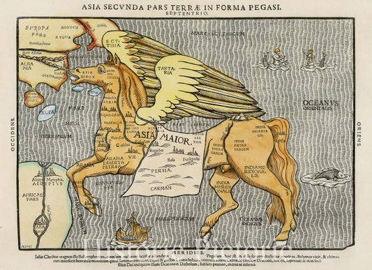 Historic Map - Asia Secunda Pars Terrae in Forma Pegasi Asia in the Form of Pegasus, 1581, Heinrich Bunting v2