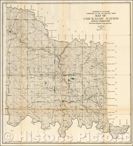 Historic Map - Map of Chickasaw Nation, Indian Territory, Coal and Asphalt Segregation, 1903, United States Department of the Interior v2
