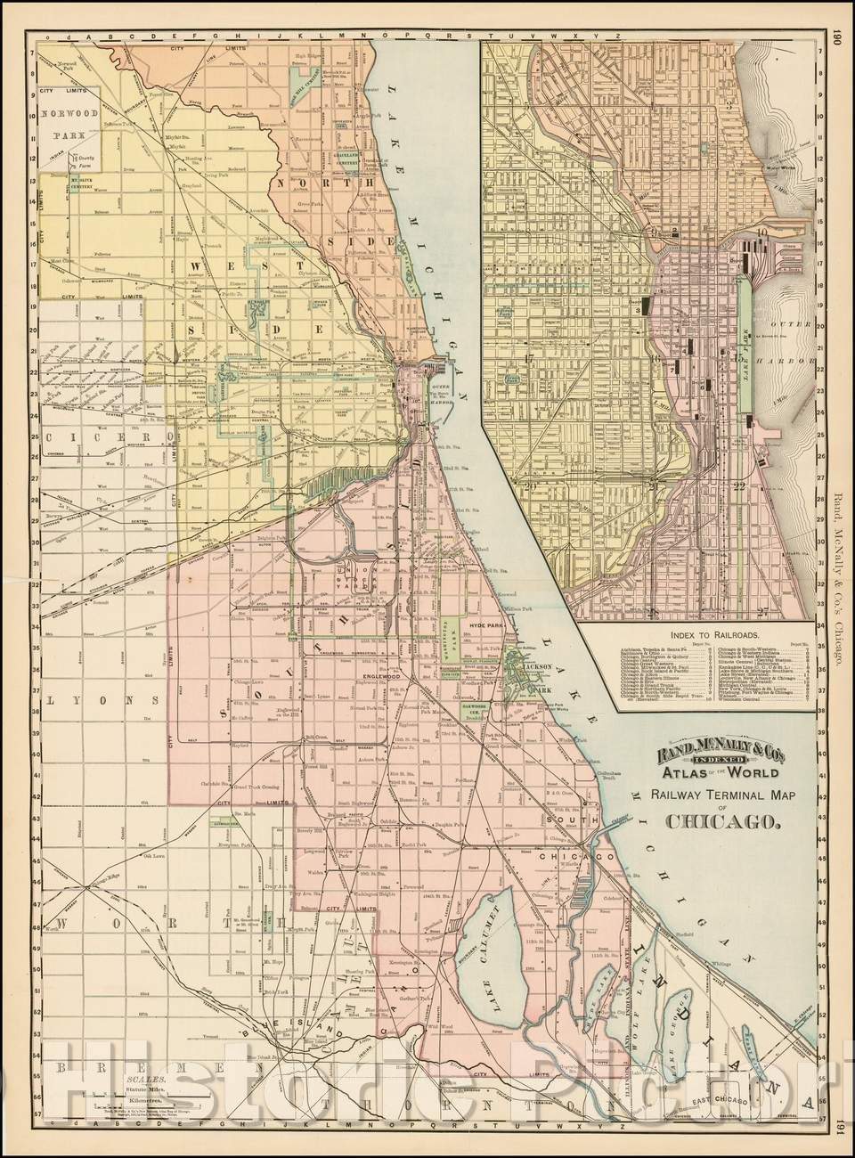 Historic Map - Railway Terminal Map of Chicago, 1897, Rand McNally & Company - Vintage Wall Art