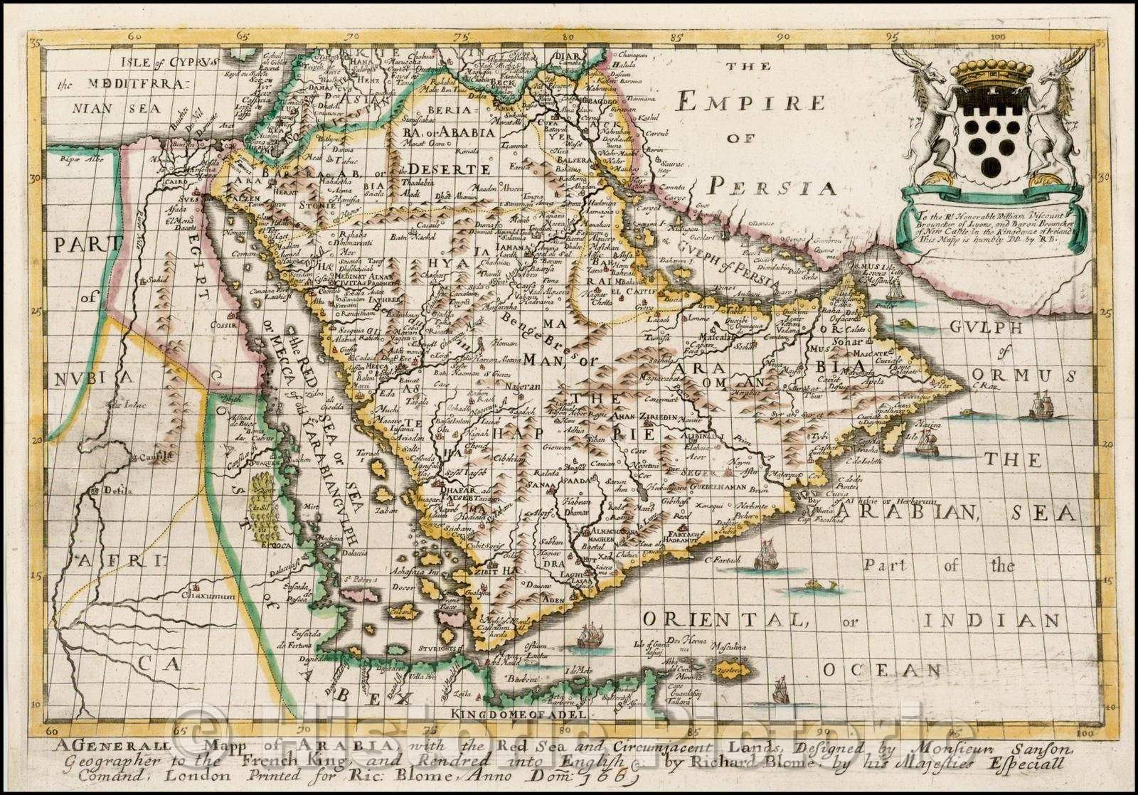 Historic Map - A Generall Mapp of Arabia, with the Red Sea and Circumjacent lands, 1670, Richard Blome - Vintage Wall Art