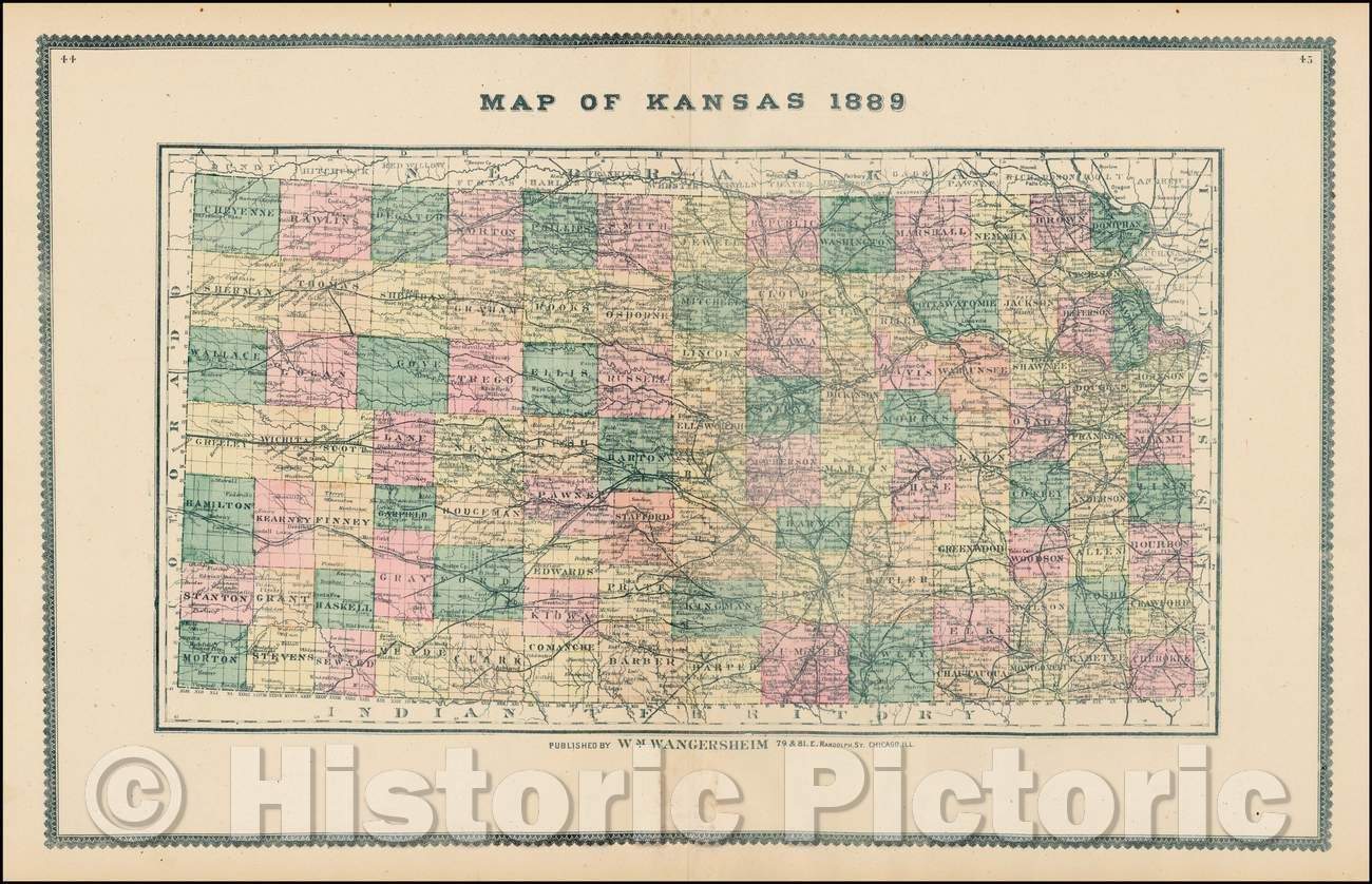 Historic Map - Page's Map of Kansas, 1887, H.R. Page - Vintage Wall Art