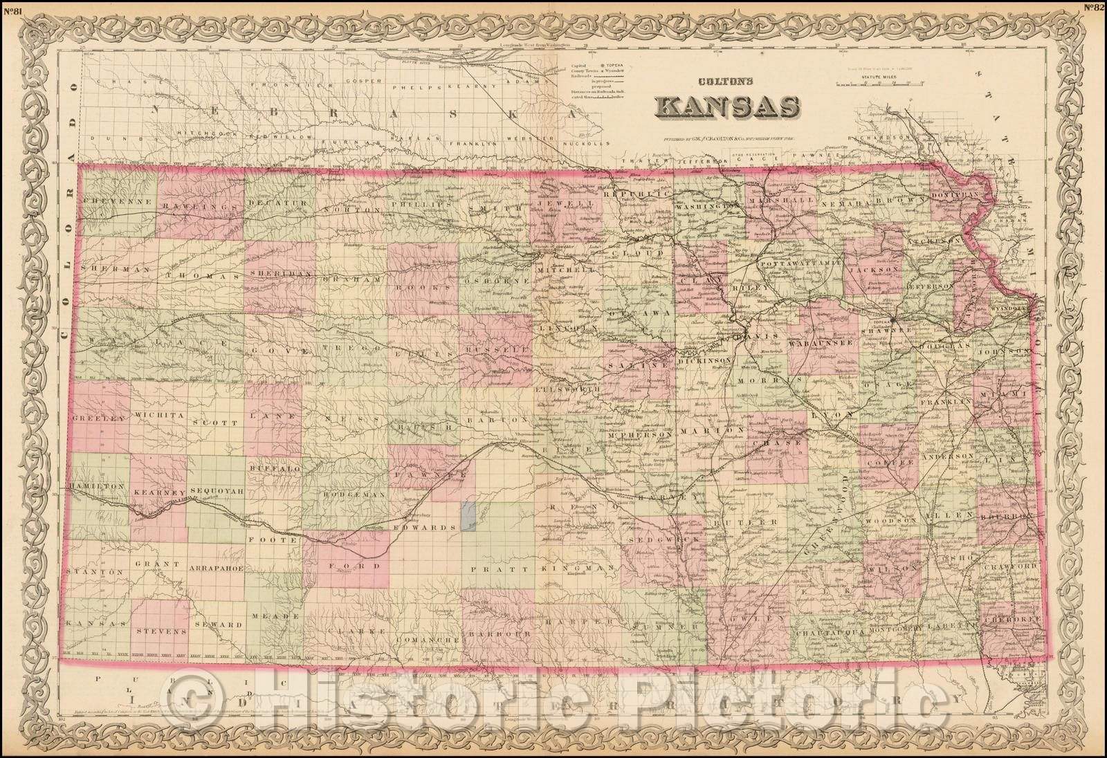 Historic Map - Colton's Kansas, 1873, G.W. & C.B. Colton v1