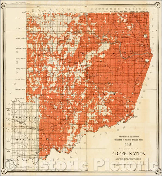 Historic Map - Map Showing progress of Allotment in the Creek Nation, 1902, United States GPO - Vintage Wall Art
