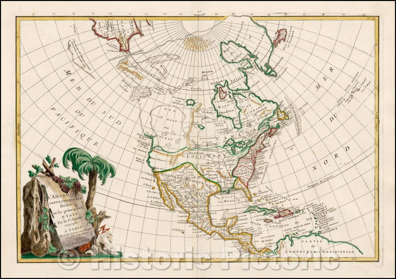 Historic Map - L'Amerique Septentrionale divisee en ses principaux Etats, 1762, Jean Janvier v2