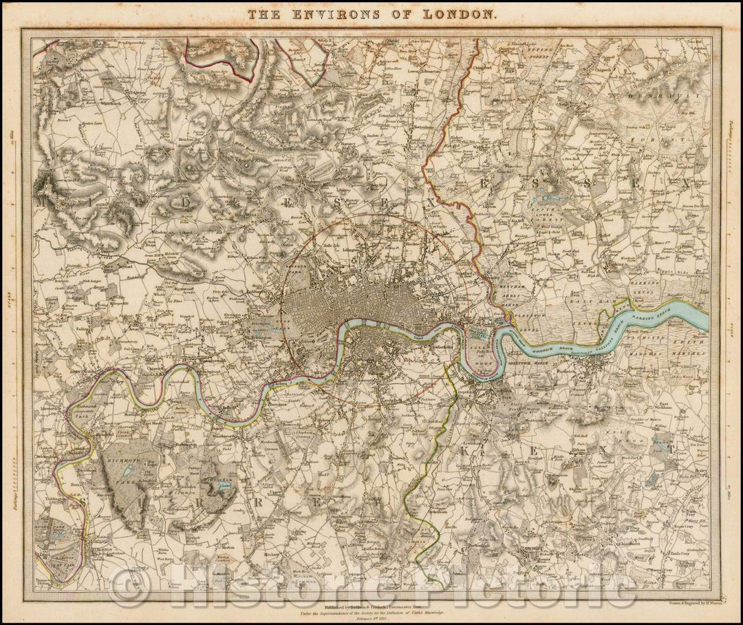 Historic Map - The Environs of London, 1832, SDUK - Vintage Wall Art