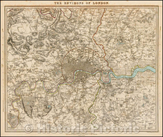 Historic Map - The Environs of London, 1832, SDUK - Vintage Wall Art