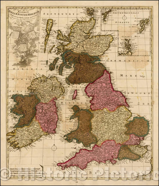 Historic Map - Novissima Prae Caeteris aliis Accuratissima Regnorum Angliae, Scotiae, Hiberniae Tabula, 1706, Peter Schenk v2