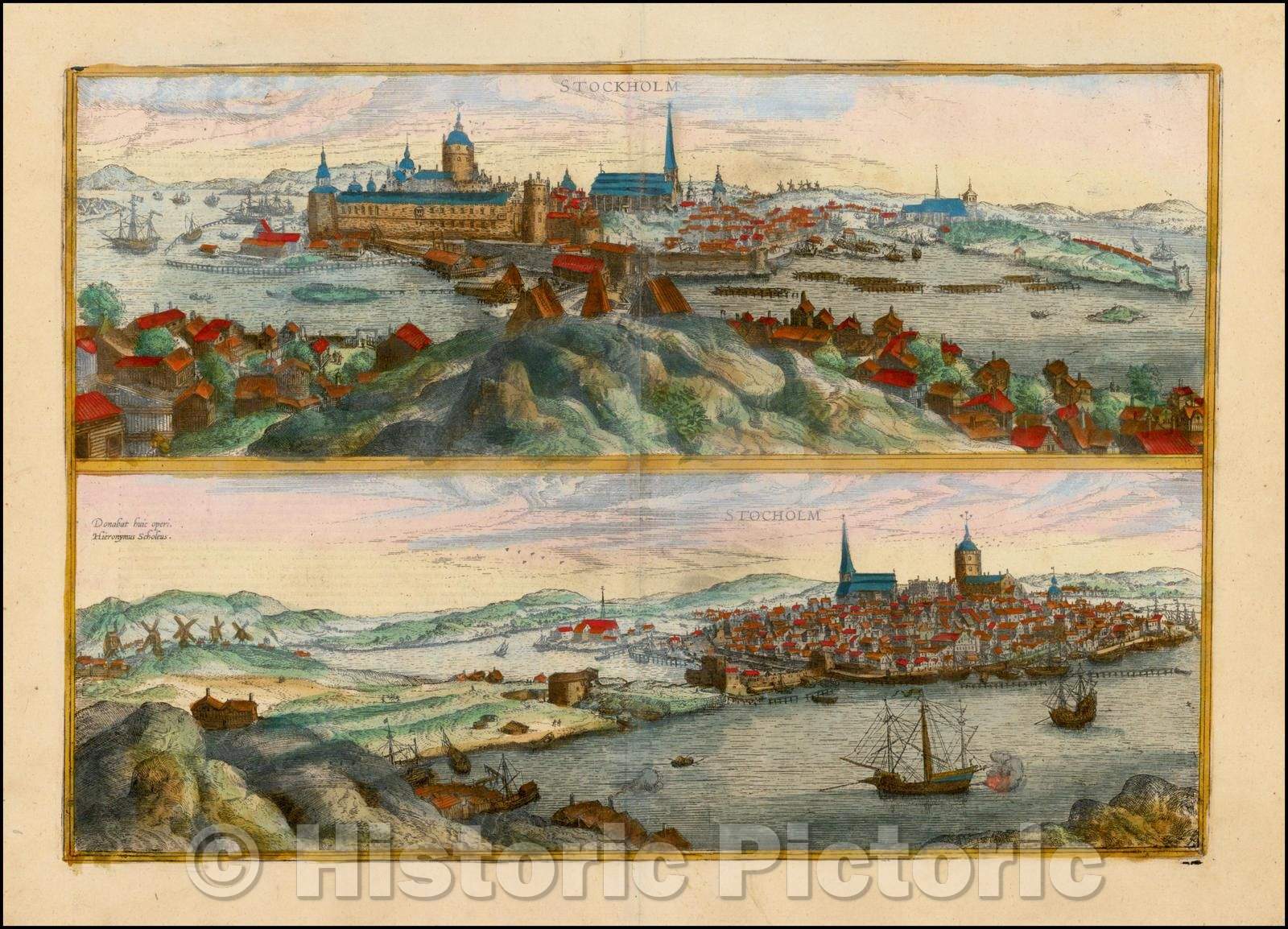 Historic Map - Stockholm/Stocholm/Braun and Hogenberg's Views of Stockholm, showing its active port, 1580, Georg Braun - Vintage Wall Art