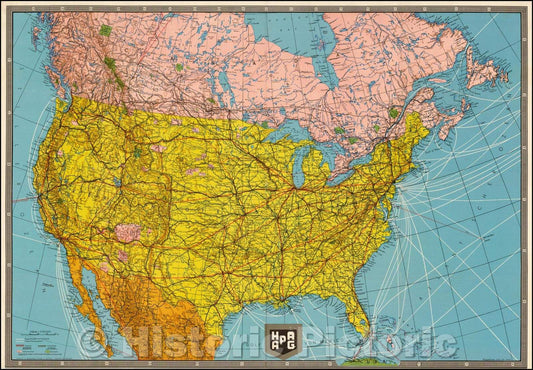 Historic Map - North America - Hamburg America Pacific Shipping Company, 1930, Bibliographische Institut - Vintage Wall Art