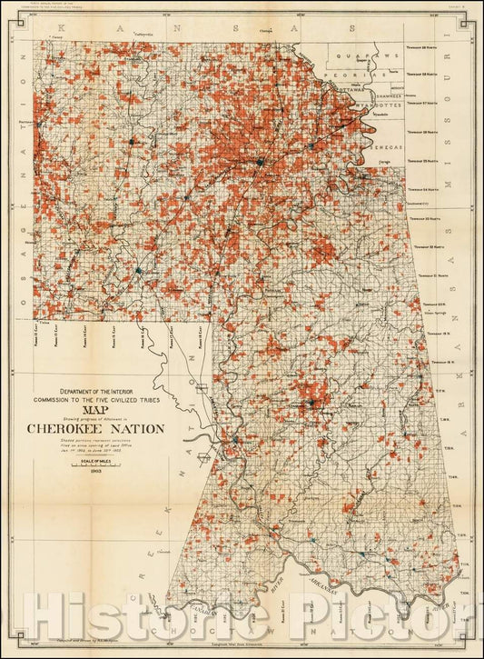 Historic Map - Map Showing progress of the Allotment in the Cherokee Nation Indian Territory, 1900, United States Department of the Interior - Vintage Wall Art