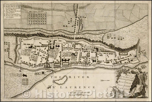 Historic Map - Plan of the Town and Fortifications of Montreal or Ville Marie in Canada, 1759, Universal Magazine - Vintage Wall Art