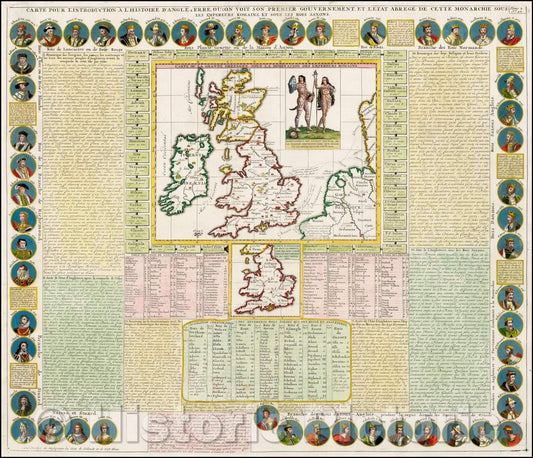 Historic Map - Carte pour l'Introduction a l'Histoire d'Angleterre ou l'on Voit et l'Etat Abrege de cette Monarchie sous les Empereurs Romain, 1720 v1