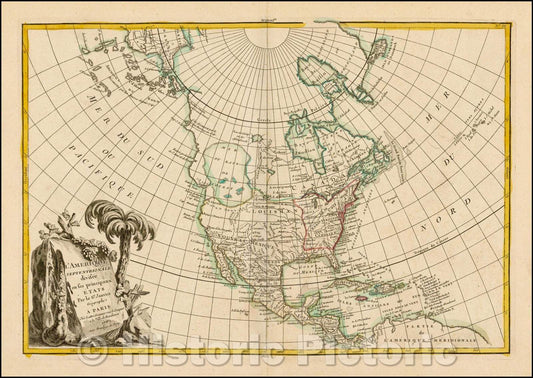 Historic Map - L'Amerique Septentrionale divisee en ses principaux Etats, 1782, Jean Janvier - Vintage Wall Art