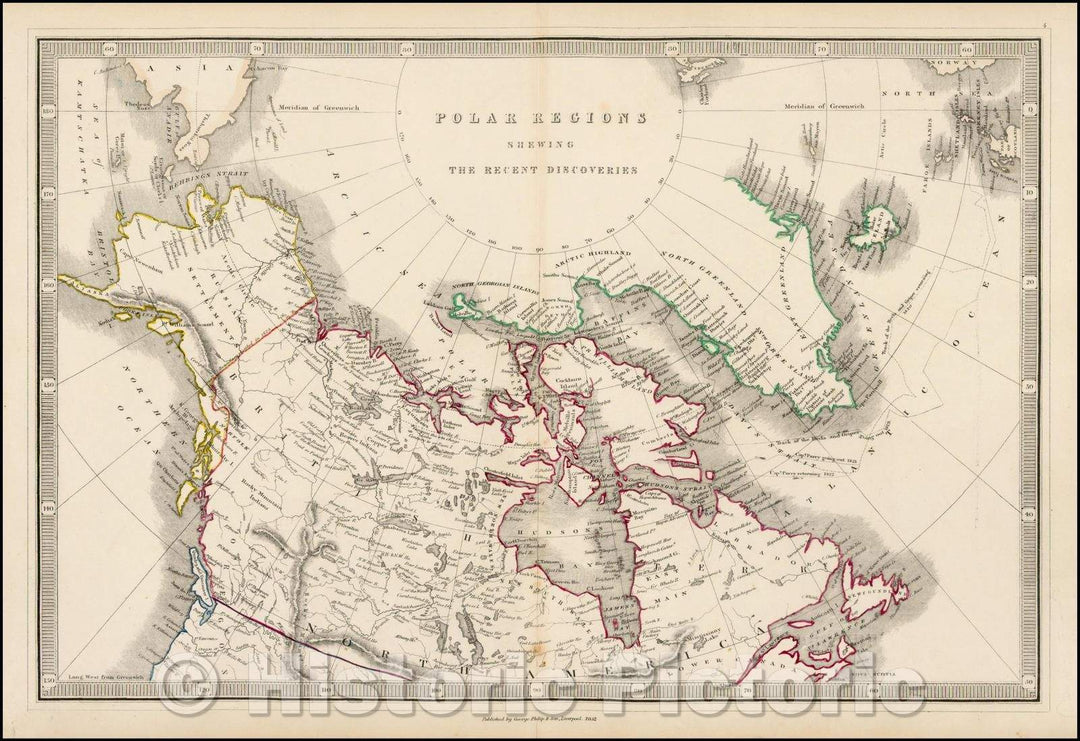 Historic Map - Polar Regions Shewing The Recent Discoveries, 1852, George Philip - Vintage Wall Art