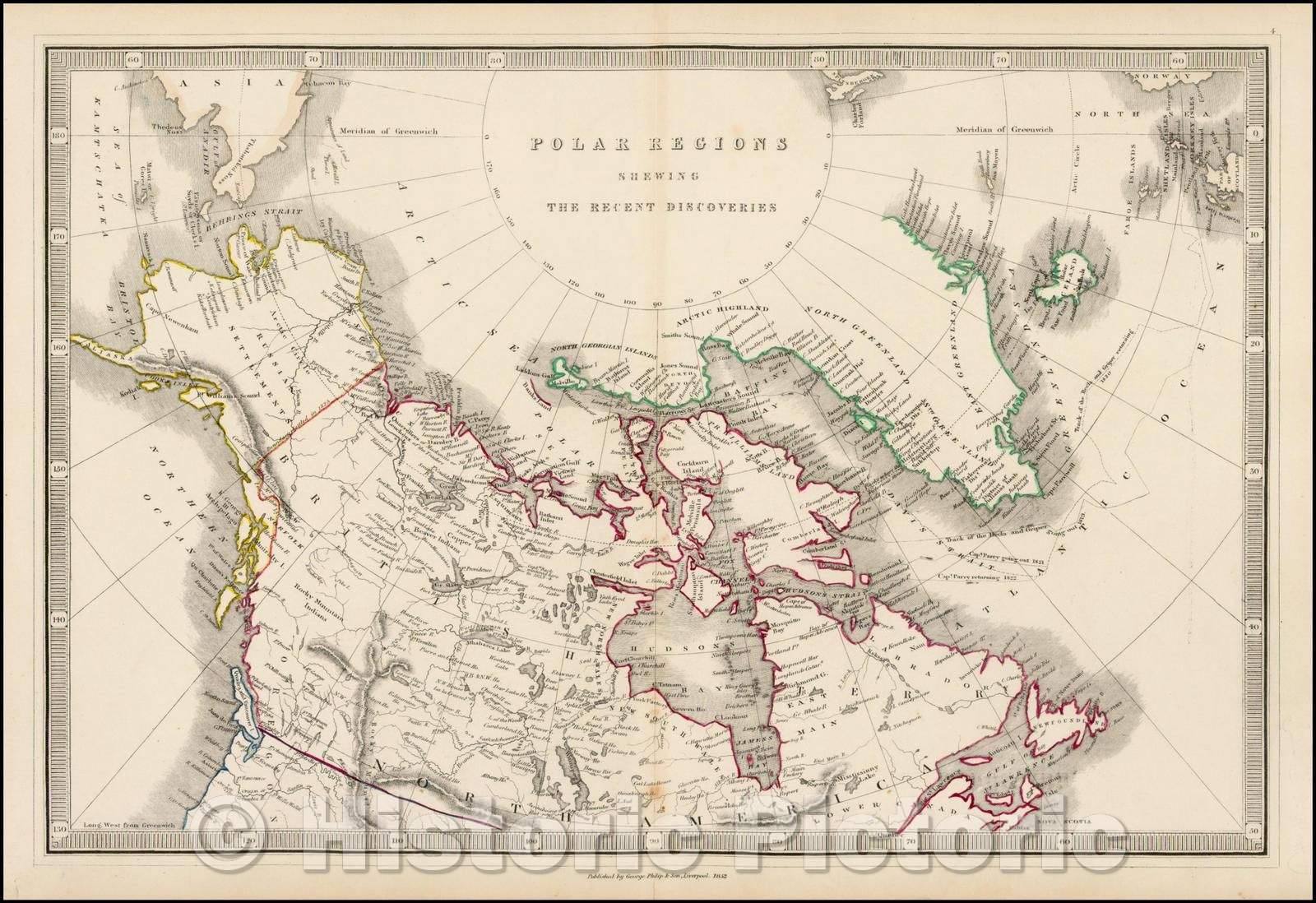 Historic Map - Polar Regions Shewing The Recent Discoveries, 1852, George Philip - Vintage Wall Art